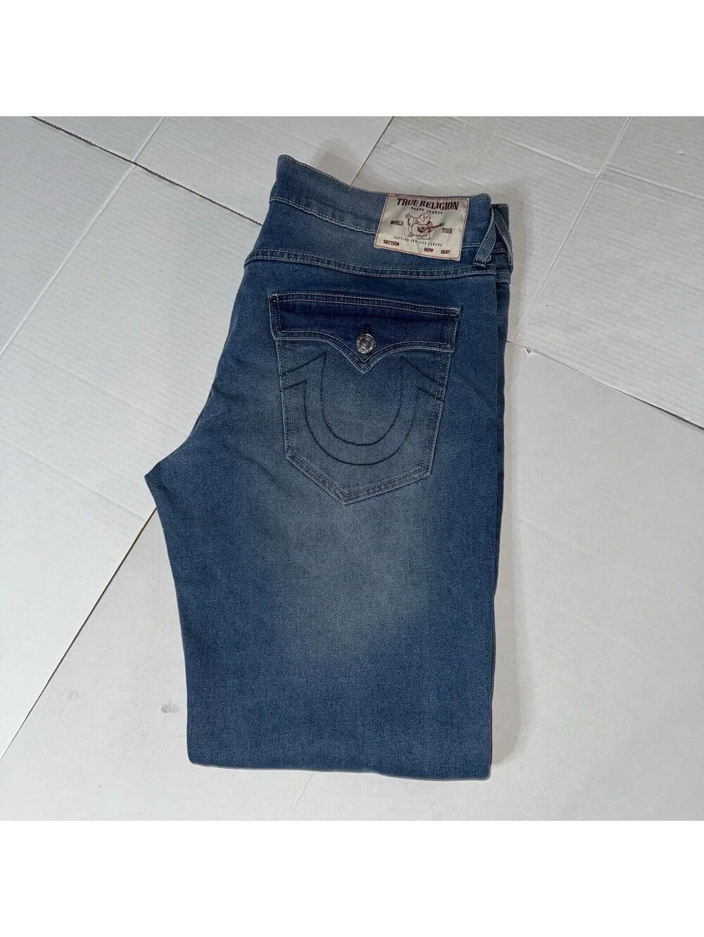 True Religion 36x34 Ricky Relaxed Straight Jeans Light Blue